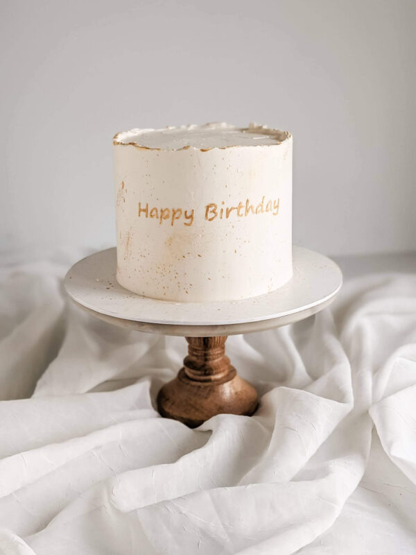 Gold splatter Happy Birthday Cake