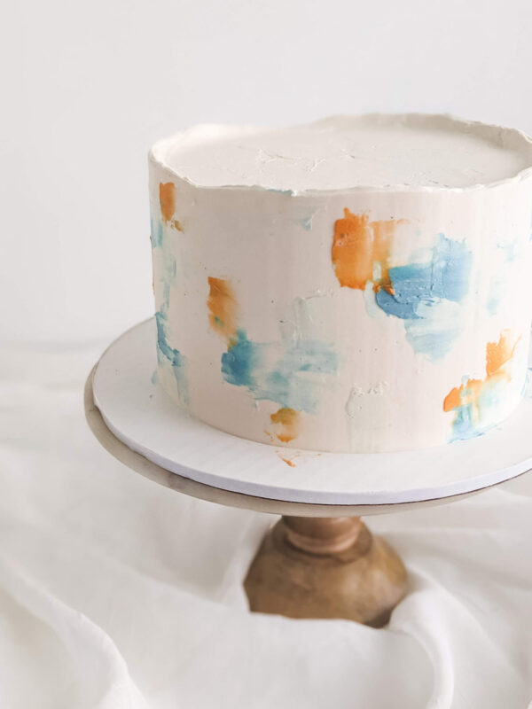 Buttercream cake watercolor party blue orange